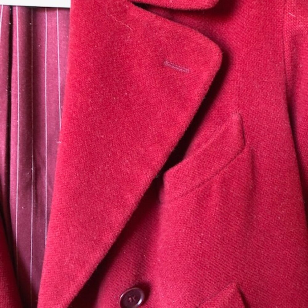 Archival ROMEO GIGLI Red Wool Double-Breasted Long Coat - Pinstripe Lining M/L - Picture 4 of 14